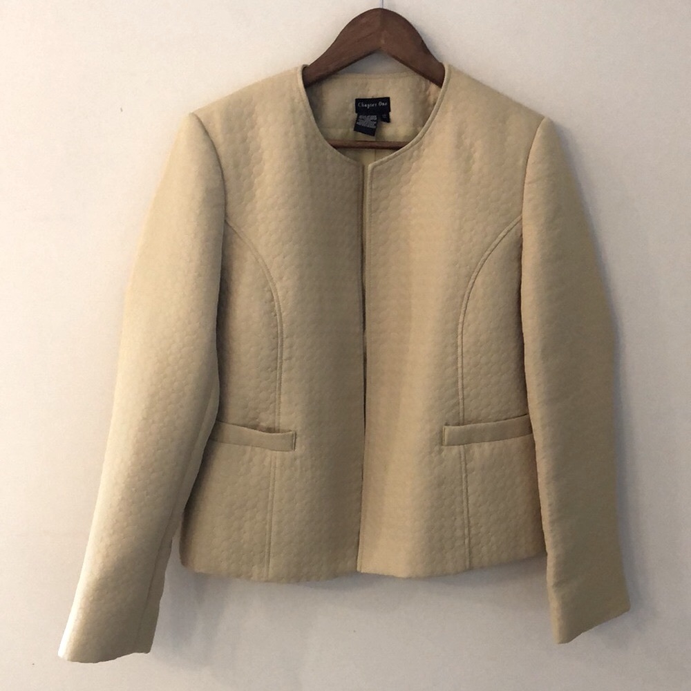 Chapter One Mustard Yellow Quilted Jacket Blazer lined pockets open front SZ 12